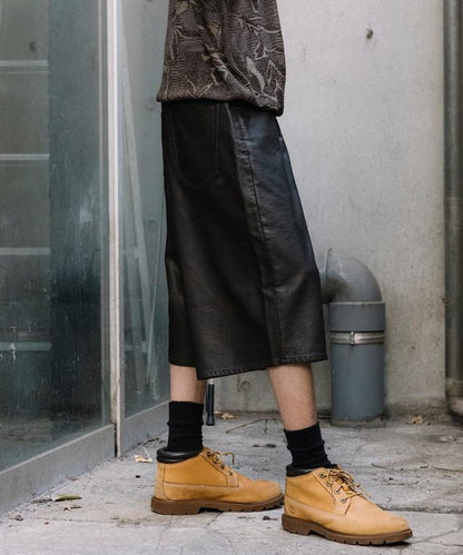 復古風格仿皮寬鬆短褲