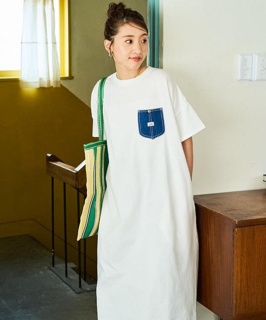 牛仔布 口袋 短袖 連衣裙【限定推出】