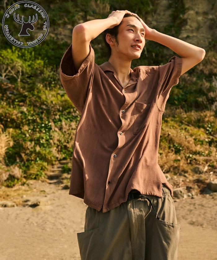 亞麻粘膠 開領 短袖襯衫