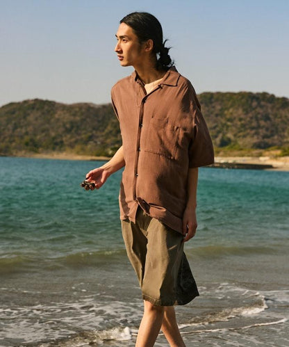 亞麻粘膠 開領 短袖襯衫