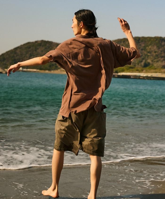 亞麻粘膠 開領 短袖襯衫