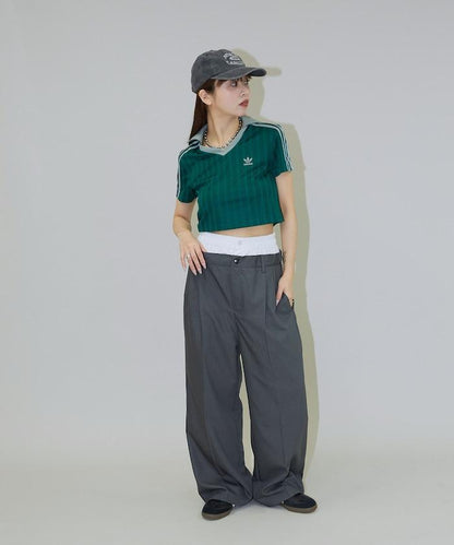 細條紋 雙高腰 雙褶 寬鬆褲