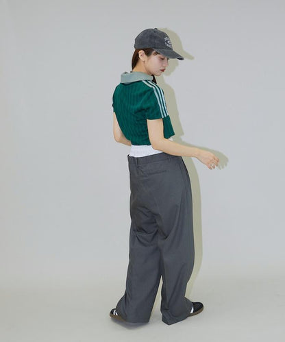 細條紋 雙高腰 雙褶 寬鬆褲