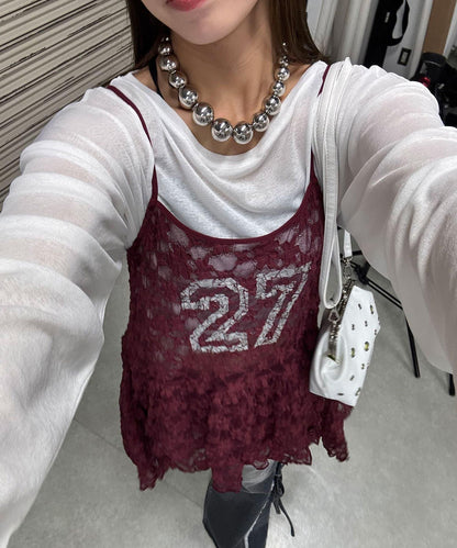 蕾絲連衣裙數字排列不規則下襬連衣裙