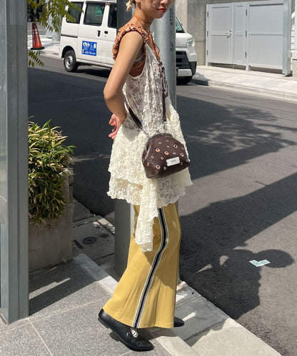 拼接高腰闊腿褲