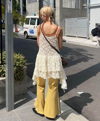 蕾絲連衣裙數字排列不規則下襬連衣裙