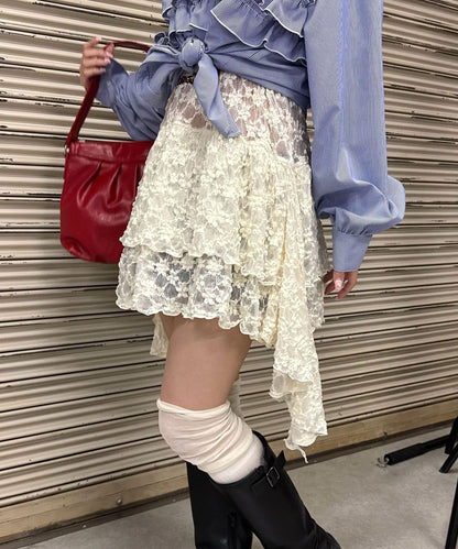 蕾絲連衣裙數字排列不規則下襬連衣裙