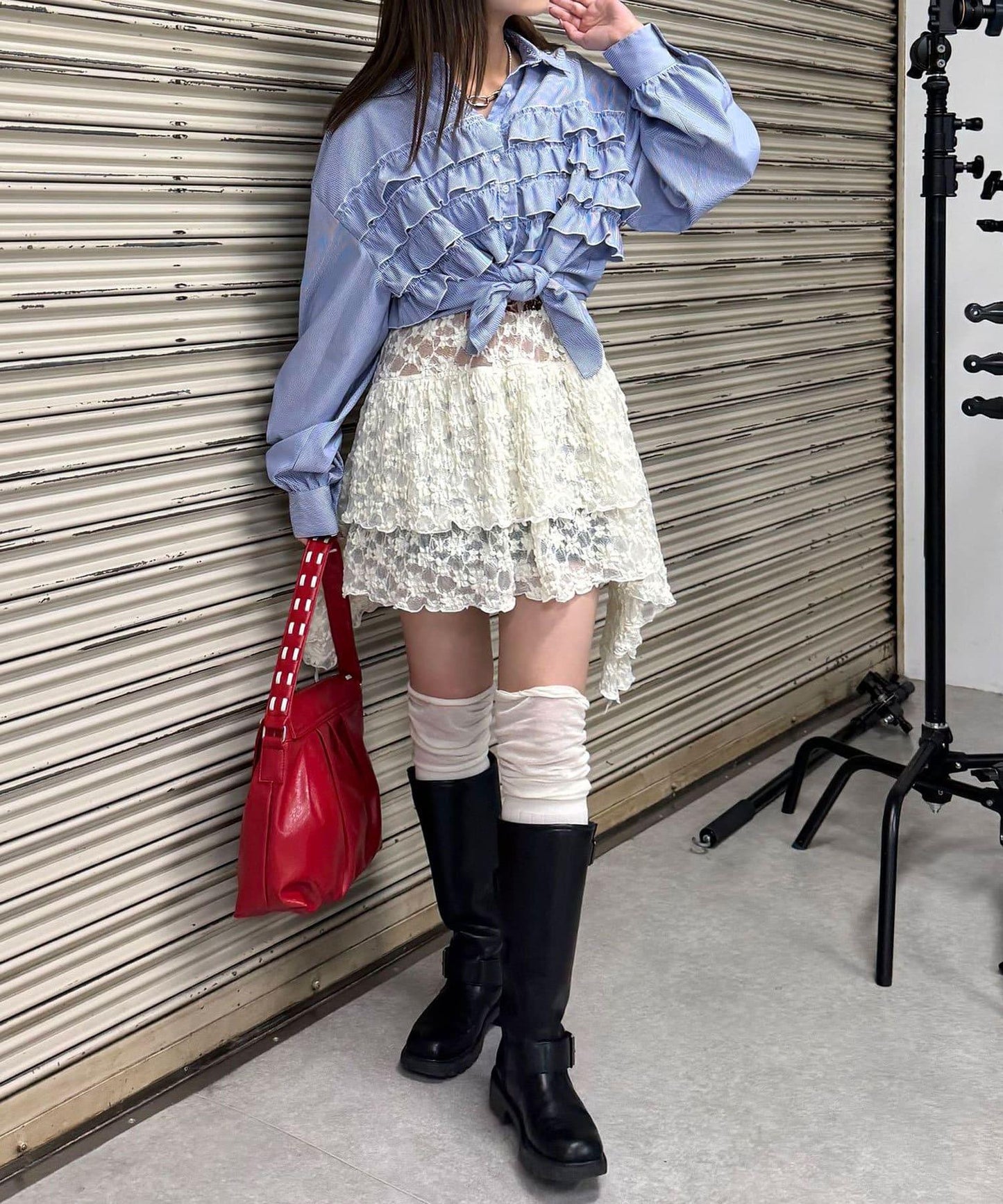 蕾絲連衣裙數字排列不規則下襬連衣裙