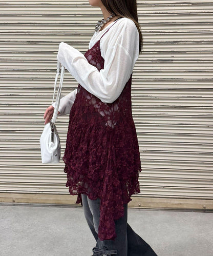 蕾絲連衣裙數字排列不規則下襬連衣裙