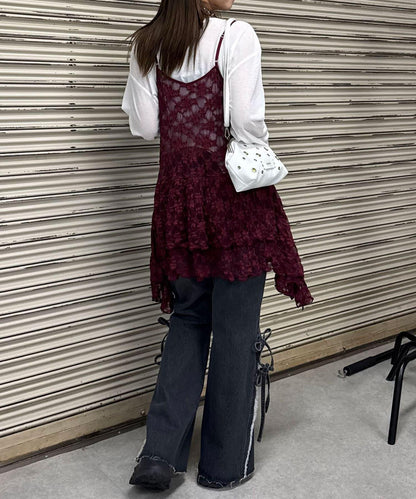 蕾絲連衣裙數字排列不規則下襬連衣裙