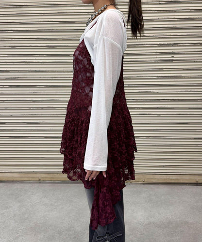 蕾絲連衣裙數字排列不規則下襬連衣裙