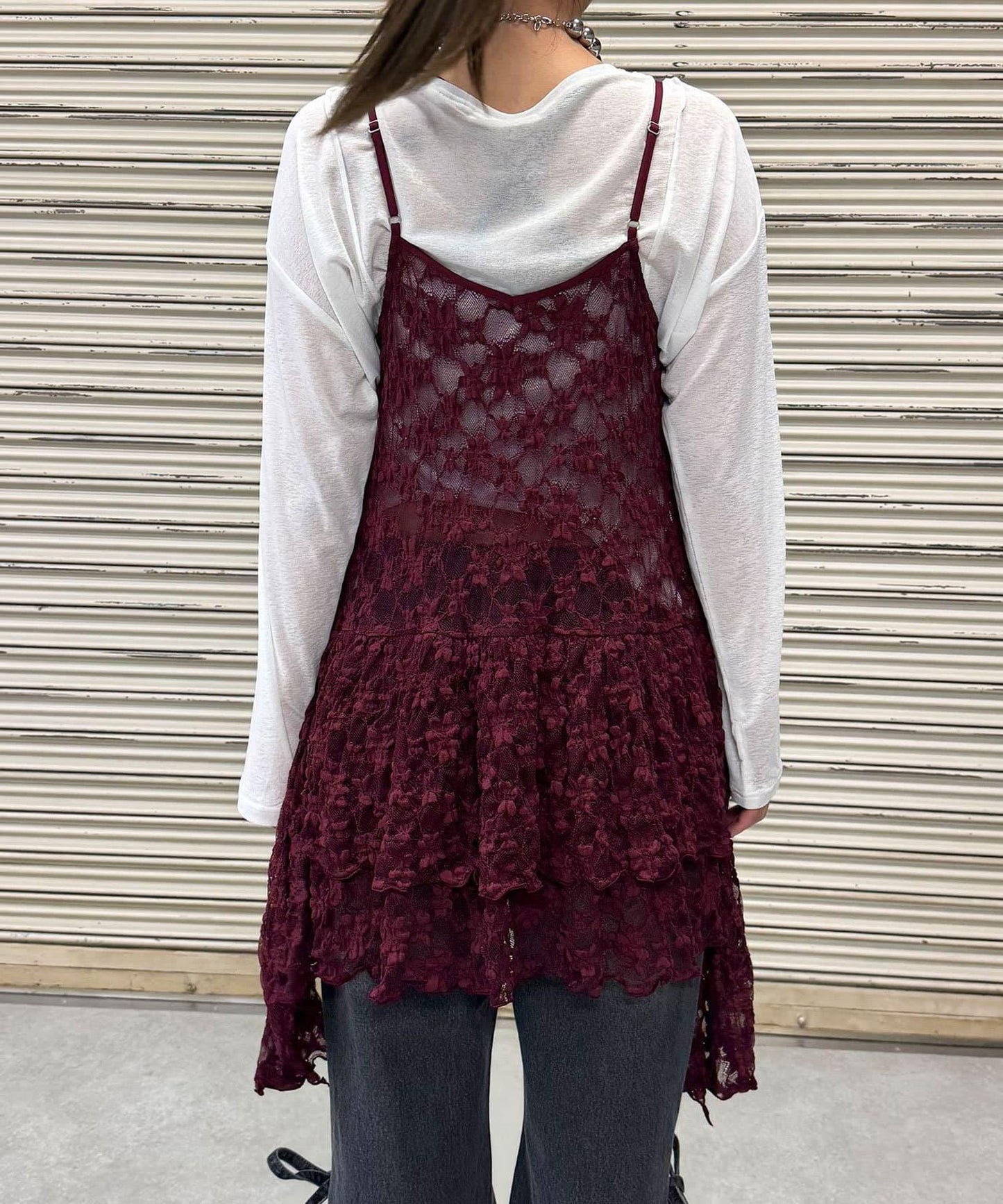 蕾絲連衣裙數字排列不規則下襬連衣裙