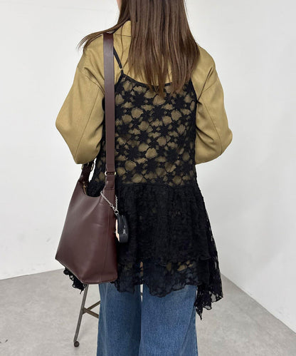 蕾絲連衣裙數字排列不規則下襬連衣裙