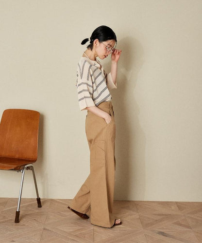 交叉裝飾繪畫寬鬆褲