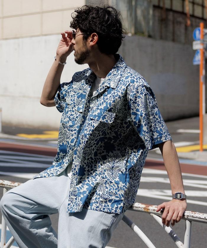 印度制 寬鬆版型 巴蒂克圖案印花 開領襯衫 短袖 樹圖案