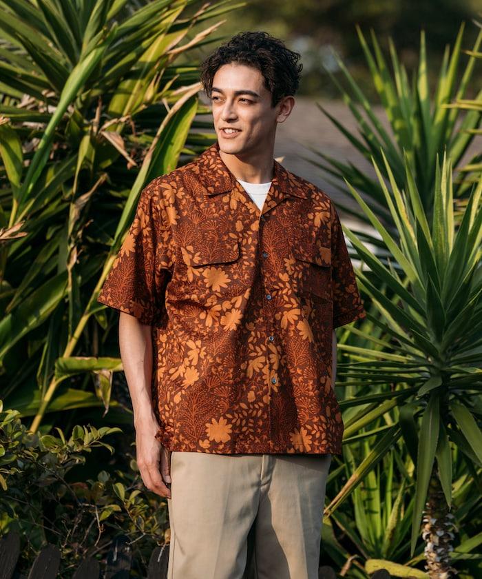 印度制 寬鬆版型 巴蒂克圖案印花 開領襯衫 短袖 樹圖案