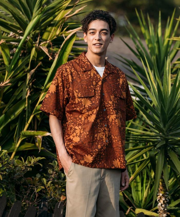 印度制 寬鬆版型 巴蒂克圖案印花 開領襯衫 短袖 樹圖案