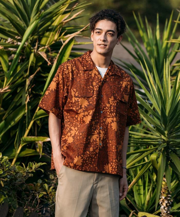 印度制 寬鬆版型 巴蒂克圖案印花 開領襯衫 短袖 樹圖案