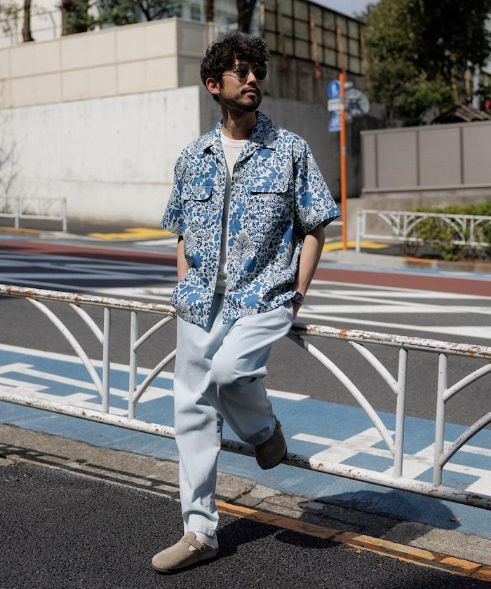 印度制 寬鬆版型 巴蒂克圖案印花 開領襯衫 短袖 樹圖案