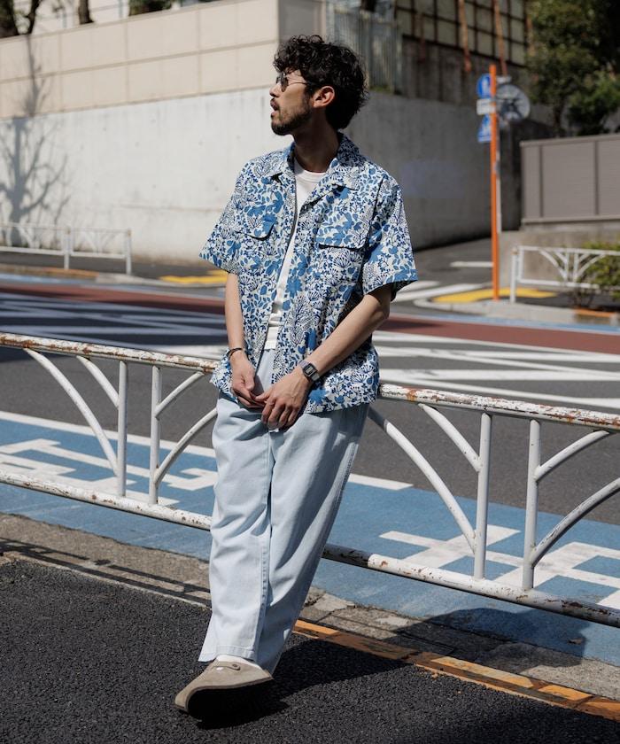 印度制 寬鬆版型 巴蒂克圖案印花 開領襯衫 短袖 樹圖案