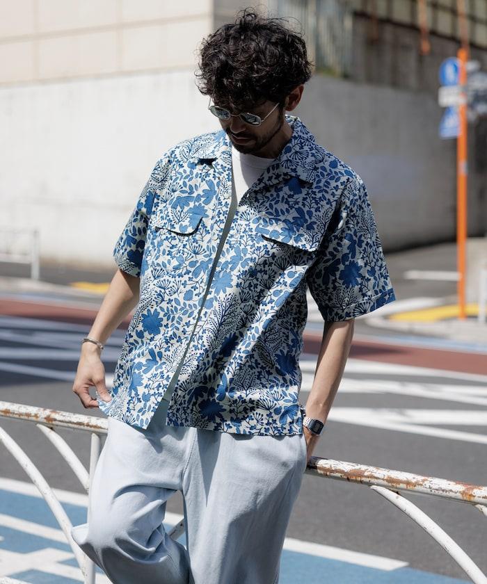 印度制 寬鬆版型 巴蒂克圖案印花 開領襯衫 短袖 樹圖案