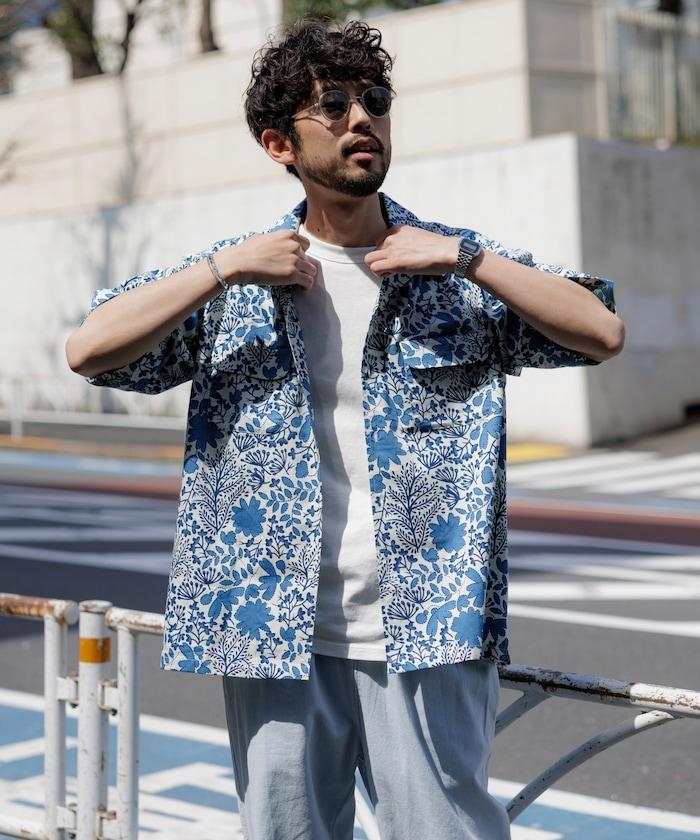 印度制 寬鬆版型 巴蒂克圖案印花 開領襯衫 短袖 樹圖案