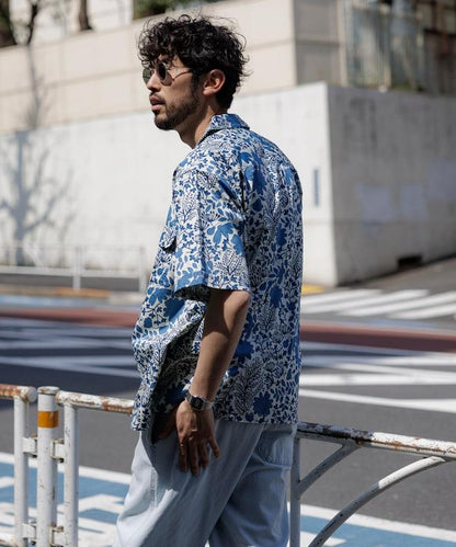 印度制 寬鬆版型 巴蒂克圖案印花 開領襯衫 短袖 樹圖案