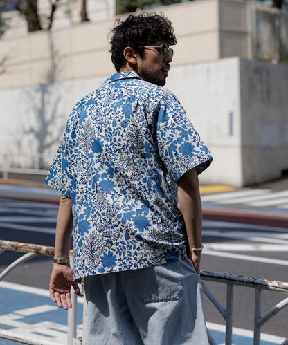 印度制 寬鬆版型 巴蒂克圖案印花 開領襯衫 短袖 樹圖案