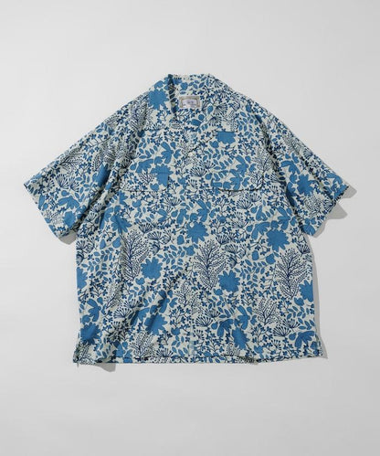 印度制 寬鬆版型 巴蒂克圖案印花 開領襯衫 短袖 樹圖案