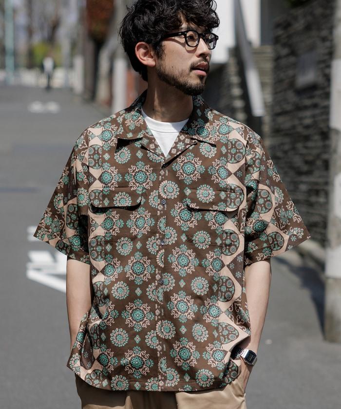 印度制 寬鬆版型 巴蒂克圖案印花 開領襯衫 短袖 小花紋