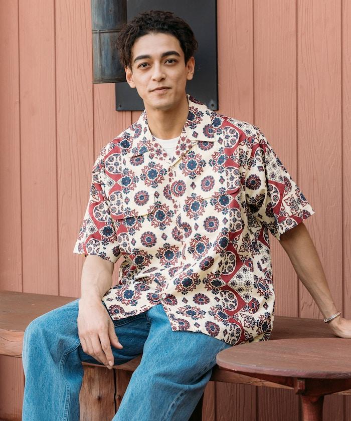 印度制 寬鬆版型 巴蒂克圖案印花 開領襯衫 短袖 小花紋