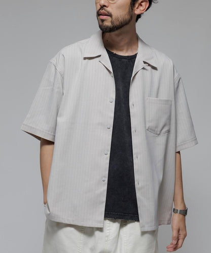 Reflax 功能性材料 輕鬆合身 條紋 開領襯衫 短袖