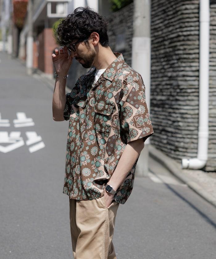 印度制 寬鬆版型 巴蒂克圖案印花 開領襯衫 短袖 小花紋