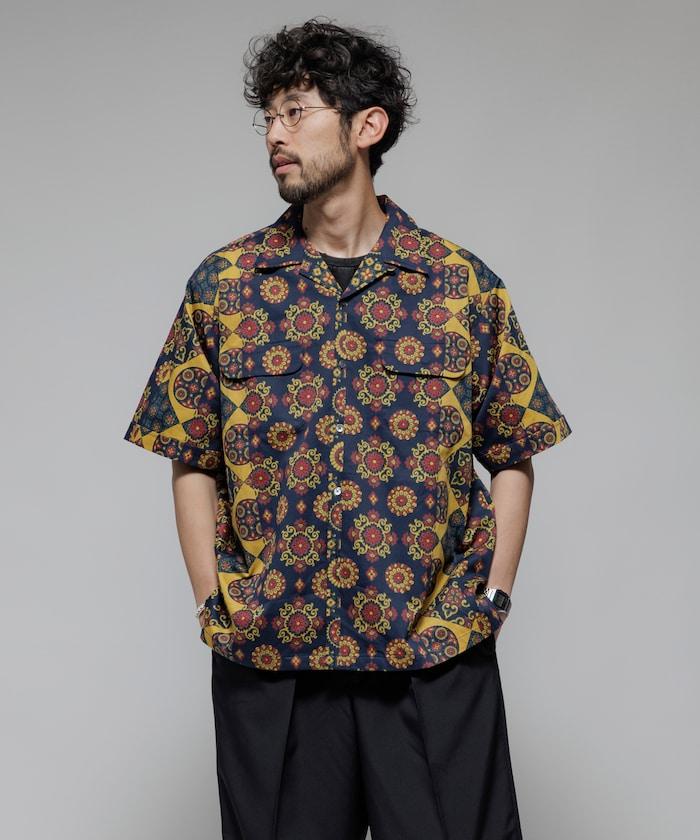 印度制 寬鬆版型 巴蒂克圖案印花 開領襯衫 短袖 小花紋