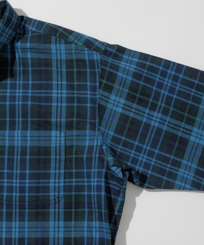 印度制 寬鬆版型 深色馬德拉斯格子 紐扣襯衫 短袖