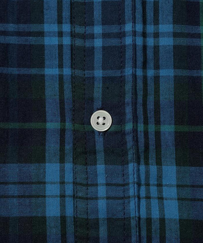 印度制 寬鬆版型 深色馬德拉斯格子 紐扣襯衫 短袖