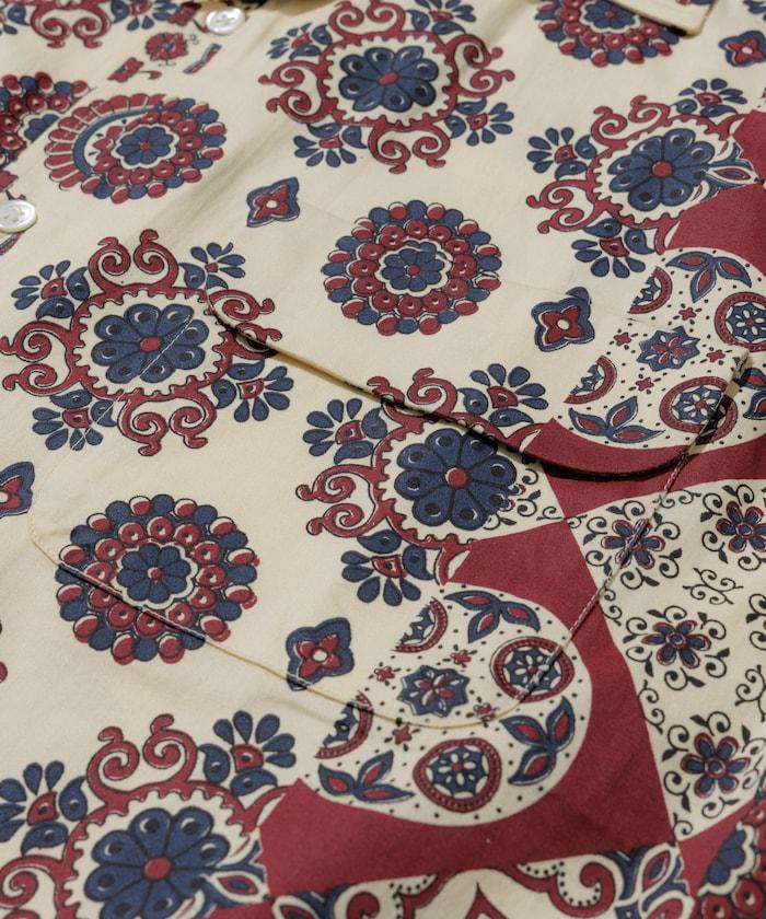 印度制 寬鬆版型 巴蒂克圖案印花 開領襯衫 短袖 小花紋