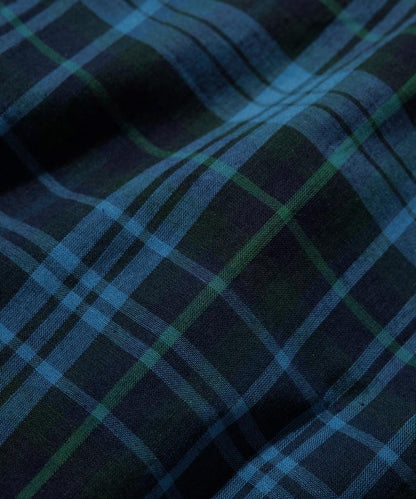 印度制 寬鬆版型 深色馬德拉斯格子 紐扣襯衫 短袖