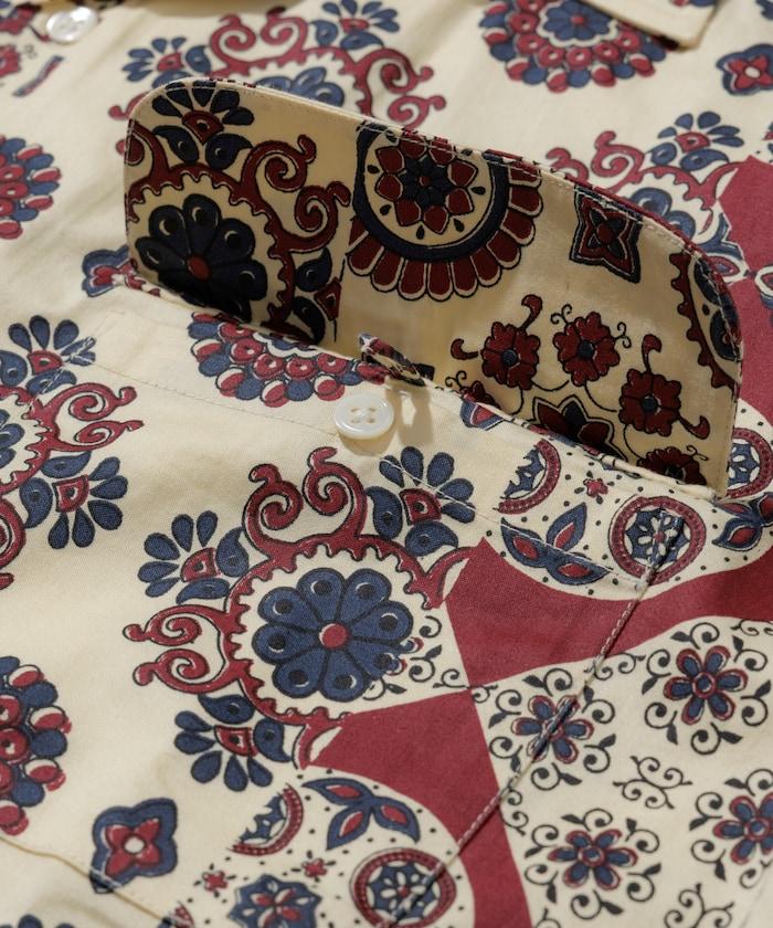 印度制 寬鬆版型 巴蒂克圖案印花 開領襯衫 短袖 小花紋