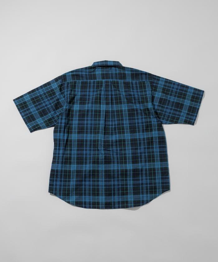 印度制 寬鬆版型 深色馬德拉斯格子 紐扣襯衫 短袖