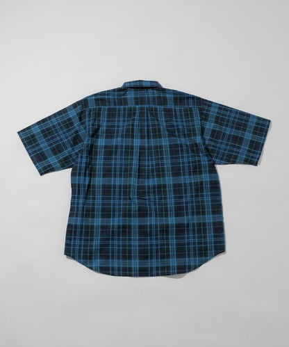 印度制 寬鬆版型 深色馬德拉斯格子 紐扣襯衫 短袖