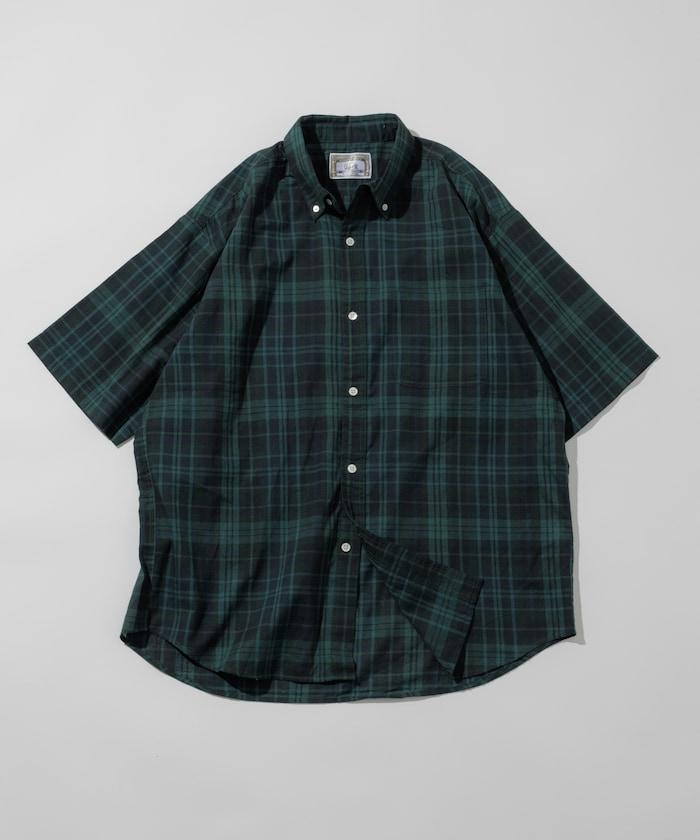 印度制 寬鬆版型 深色馬德拉斯格子 紐扣襯衫 短袖