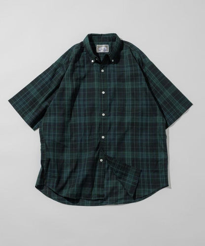 印度制 寬鬆版型 深色馬德拉斯格子 紐扣襯衫 短袖