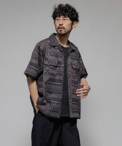 印度制 寬鬆版型 巴蒂克圖案印花 開領襯衫 短袖 非洲風格