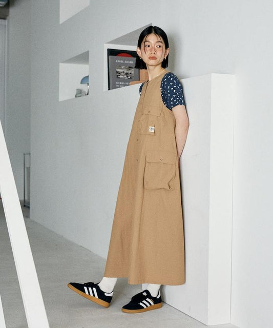 聯名 軍事風開衩連衣裙