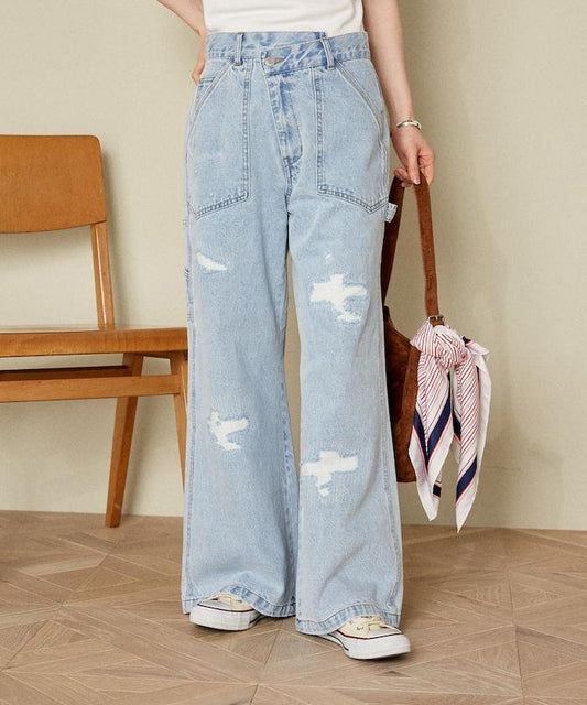 交叉細節 畫家寬鬆破洞褲