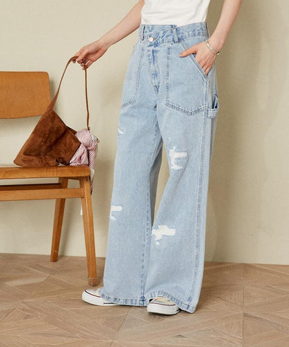 交叉細節 畫家寬鬆破洞褲