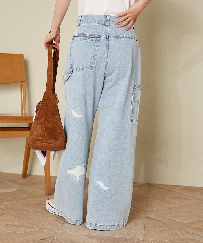 交叉細節 畫家寬鬆破洞褲