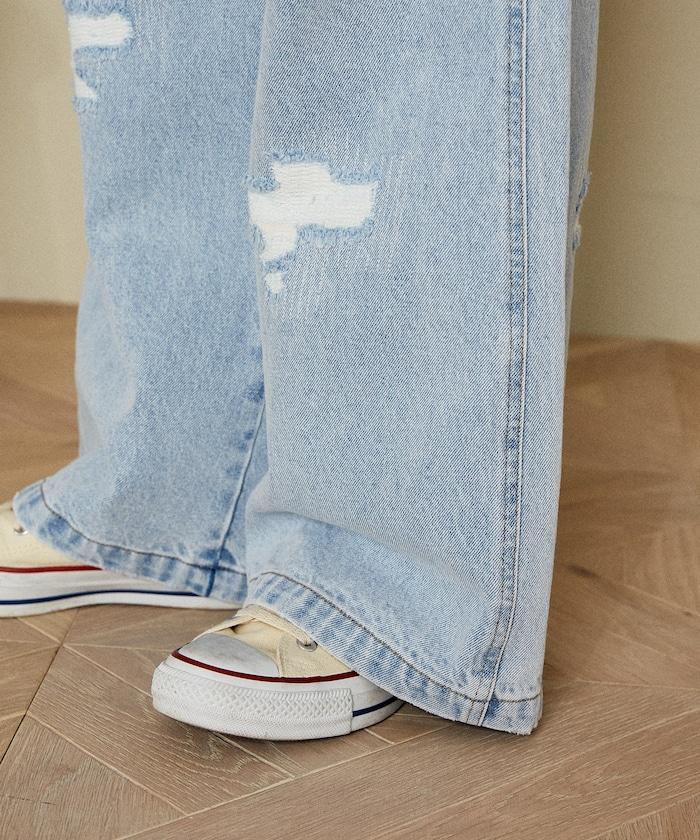 交叉細節 畫家寬鬆破洞褲