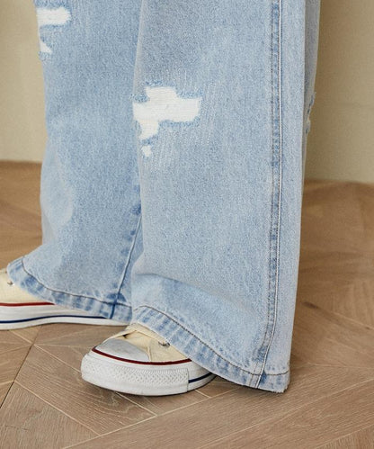 交叉細節 畫家寬鬆破洞褲